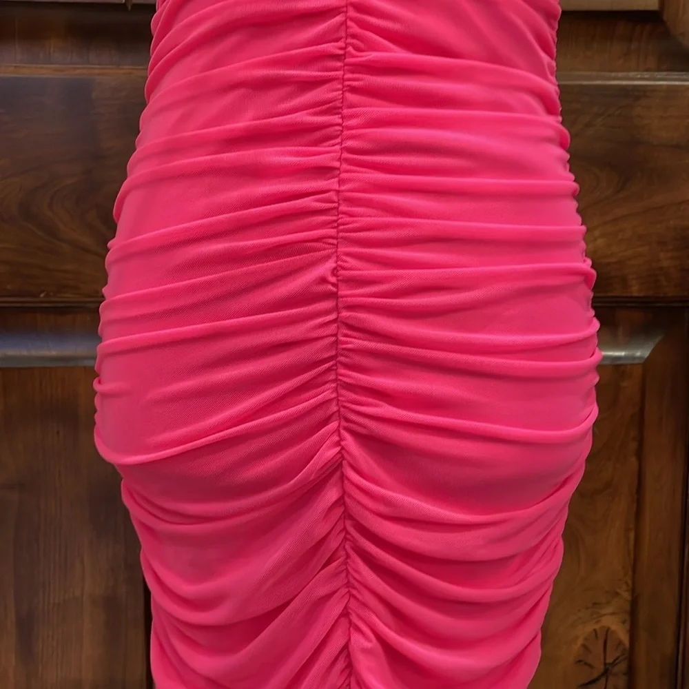 Cotton Candy Pink Ruched Mini Dress for Night Out - Picture 6 of 6
